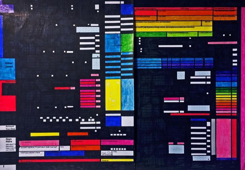 From Liz Collins: 'Reduced to Simplest Terms medium: colored pencil and sharpie'