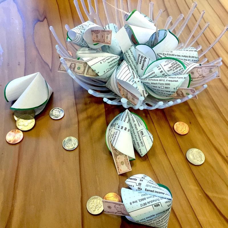 From Charlotte Jones: 'Crack open your financial fortune with a Tax Formtune Cookie! The process may be a pain, but hopefully your returns will be great!'