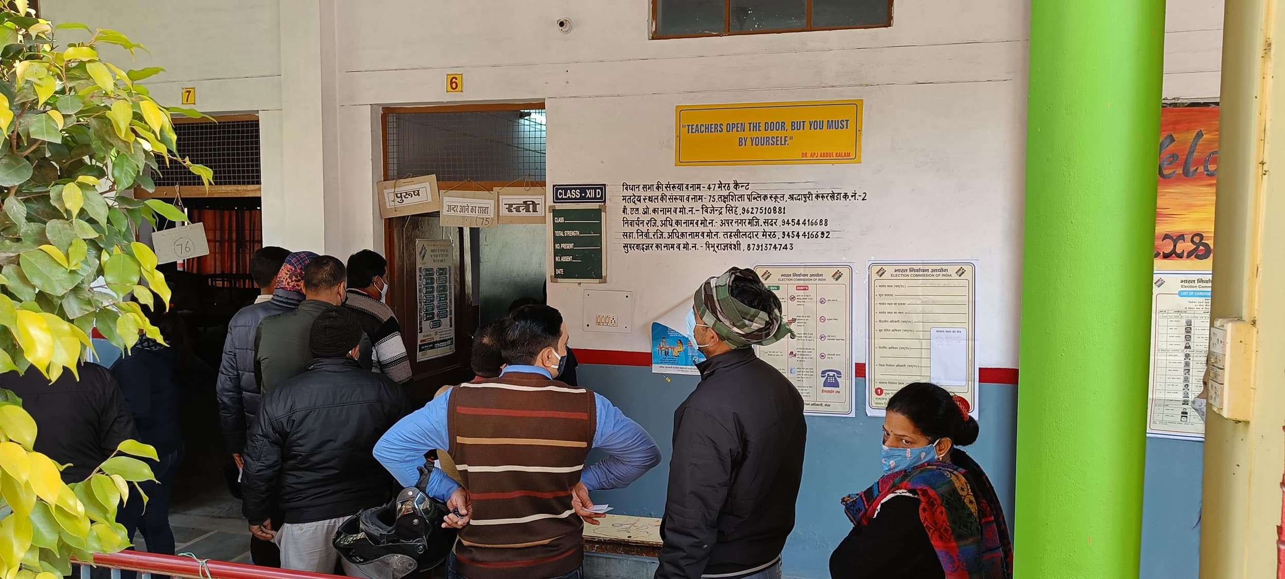 Voters line up in Meerut during Uttar Pradesh elections where the BJP Hindu nationalist party is vying to win.