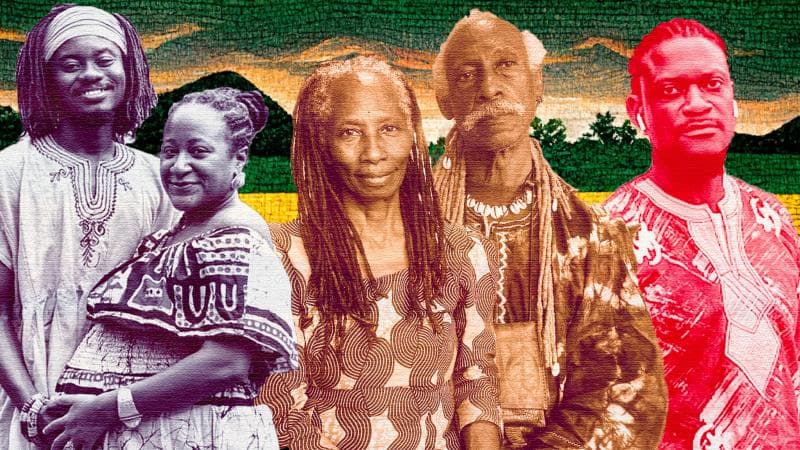 From left to right: Yeleyeni Songsore and her Ghanaian husband; Mawiyah Kambon and Kamal Kambon; Kwaku Asantu Maroon Asare.