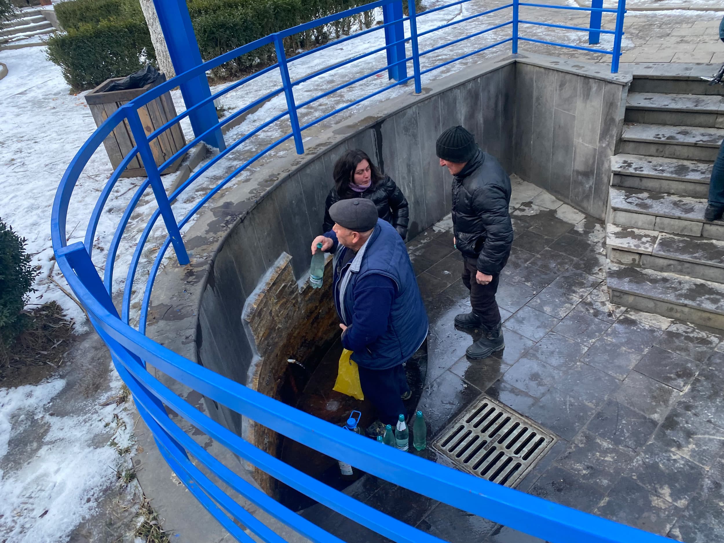 Locals in the Georgian town of Borjomi frequent one of several public springs to fill up their own bottles with the town's beloved mineral water.